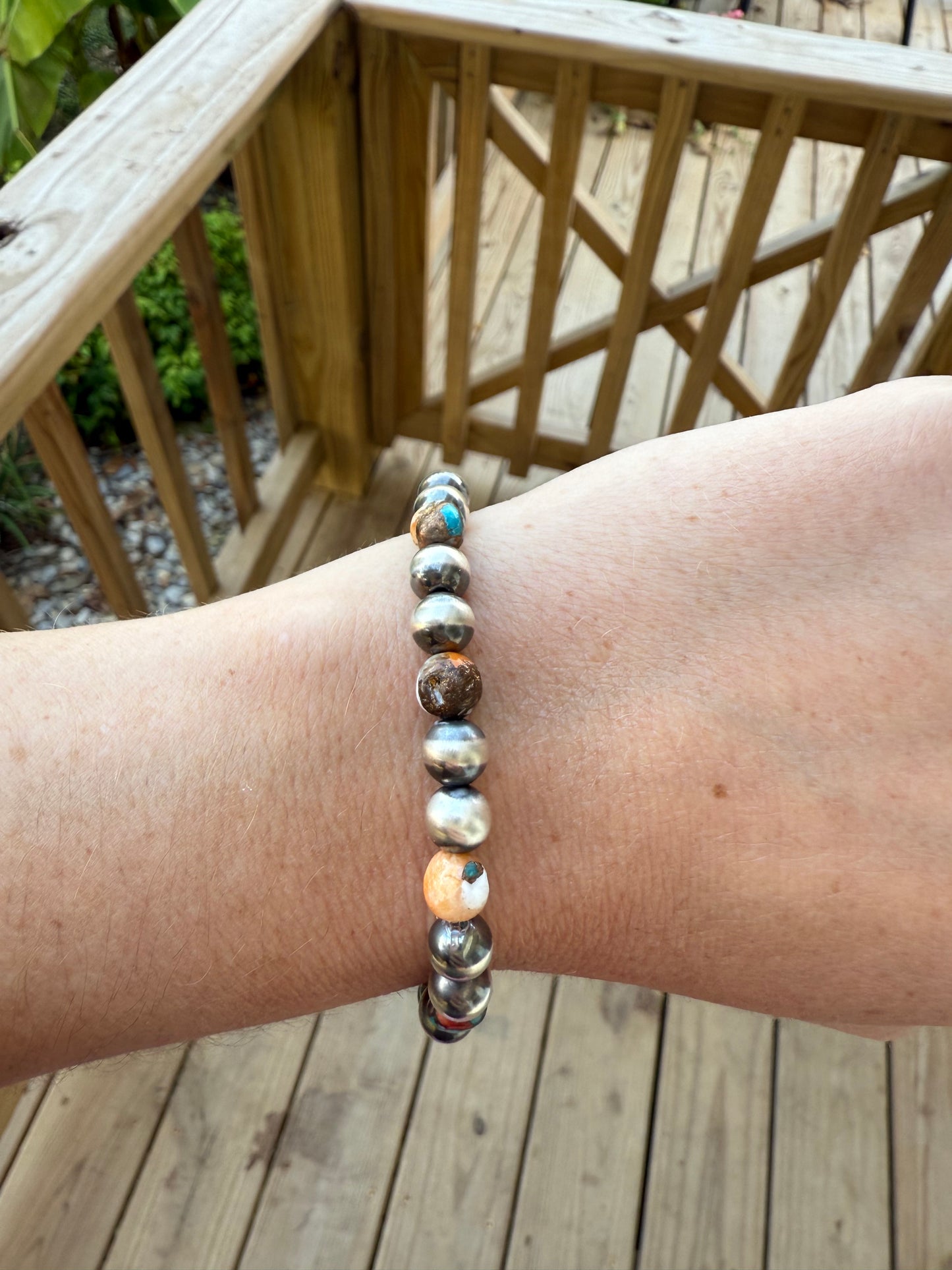 Sterling Silver Pearls, Spiny Oyster, Kingman Turquoise, MOP Shell Bird Bracelet