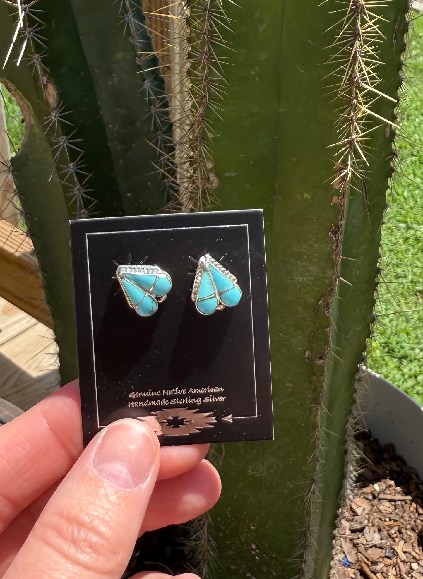 Sterling Silver Zuni Inlaid Sleeping Beauty Turquoise Earrings