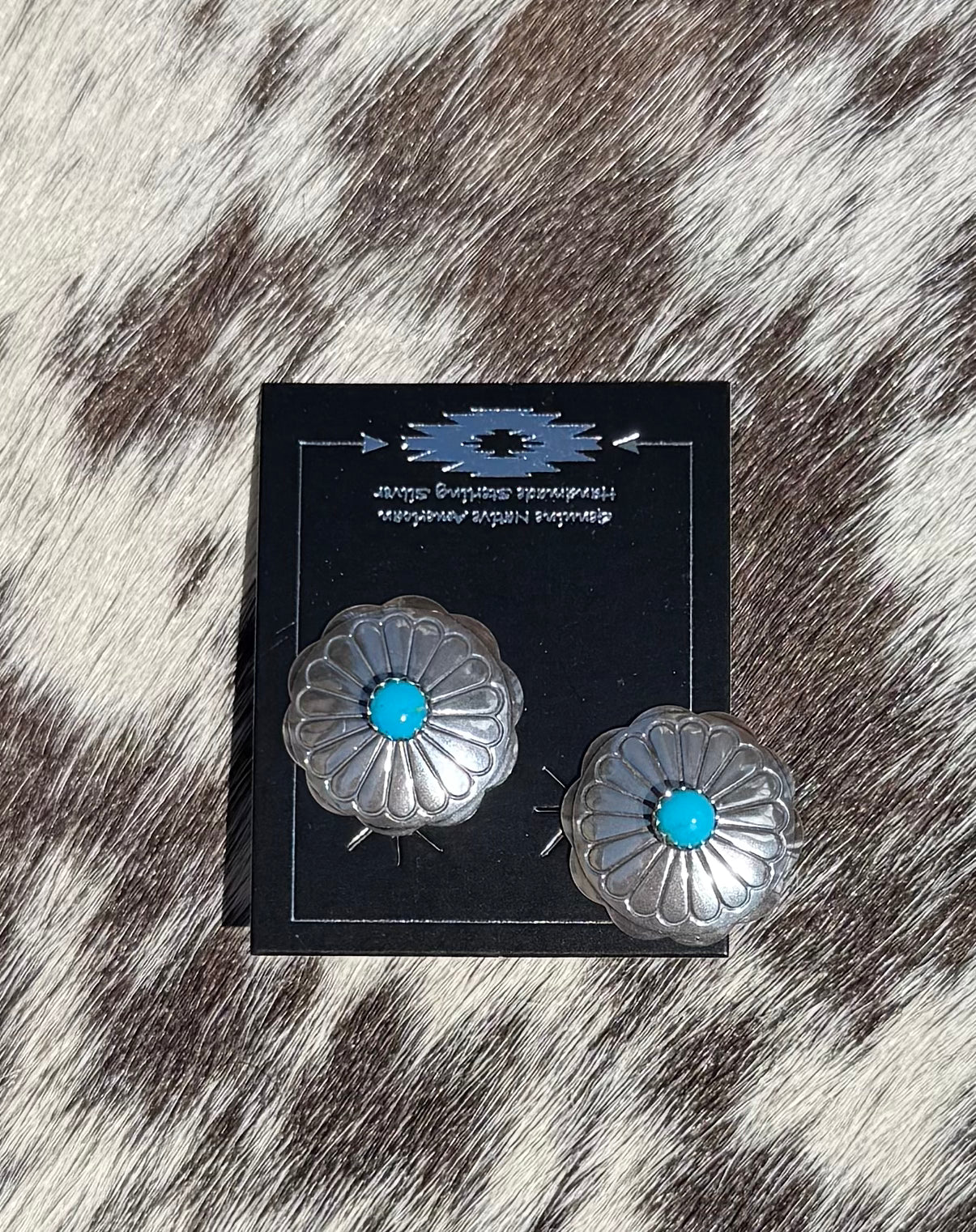Navajo Hammered Concho Turquoise Earrings