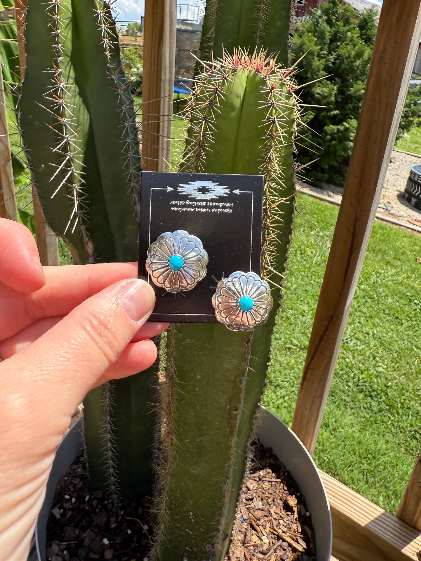 Navajo Hammered Concho Turquoise Earrings
