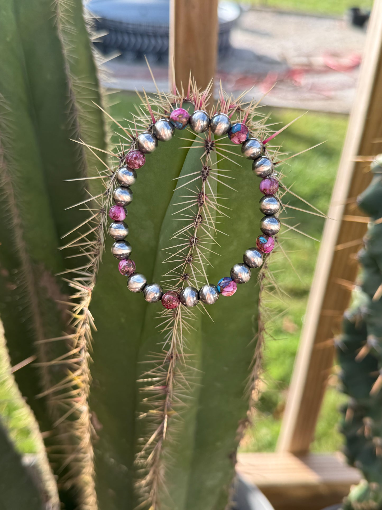 Sterling Silver Pearl, Purple Dahlia Stretch Bracelet