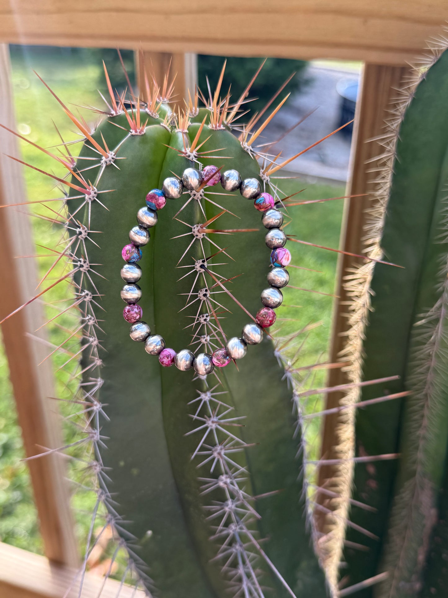 Sterling Silver Pearl, Purple Dahlia Stretch Bracelet