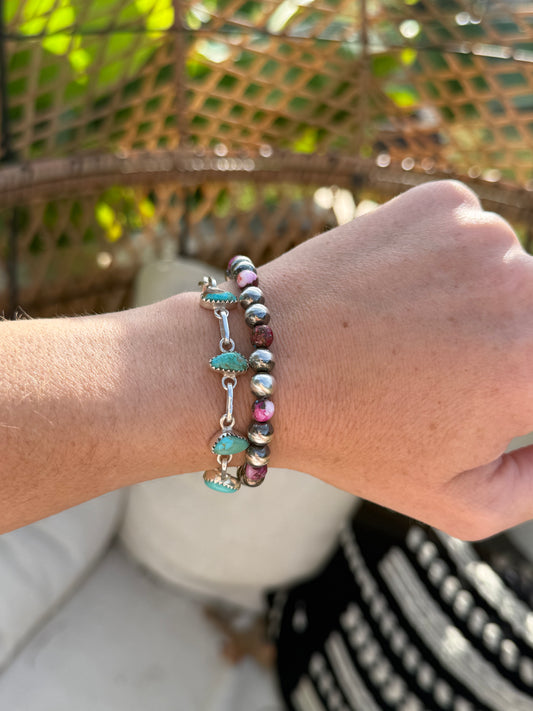 Sterling Silver Pearl, Purple Dahlia Stretch Bracelet
